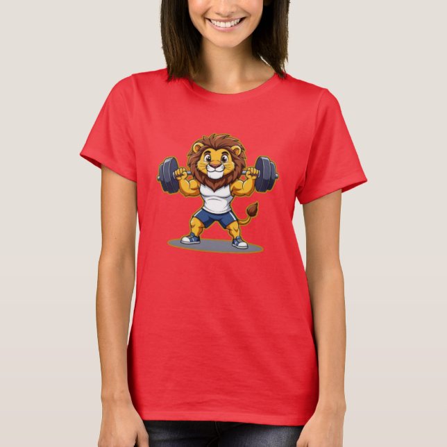 Lion Lifting Light Weights – Cute Gym Animal Illus T Shirt (Framsida)