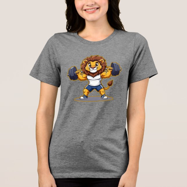 Lion Lifting Light Weights – Cute Gym Animal Illus T Shirt (Framsida)