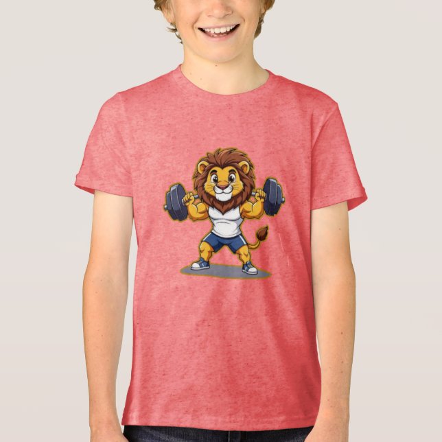 Lion Lifting Light Weights – Cute Gym Animal Illus T Shirt (Framsida)