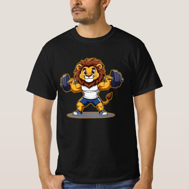 Lion Lifting Light Weights – Cute Gym Animal Illus T Shirt (Framsida)