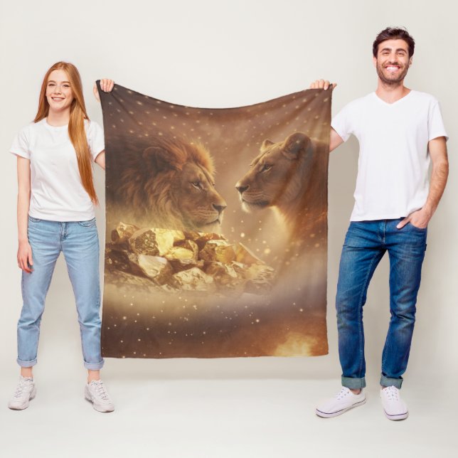 Lion & Lioness Gold Glow — Fleece Blanket (På plats)