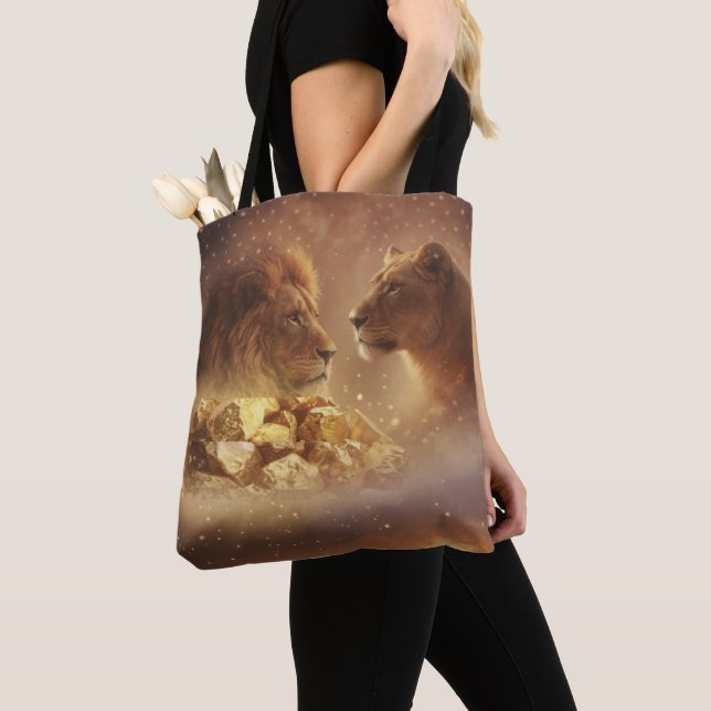 Lion & Lioness Gold Glow — Handväskor Tygkasse (Närbild)