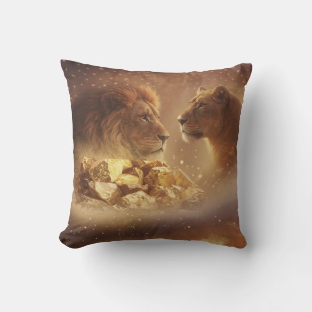 Lion & Lioness Gold Glow — Pillow Kudde (Framsida)