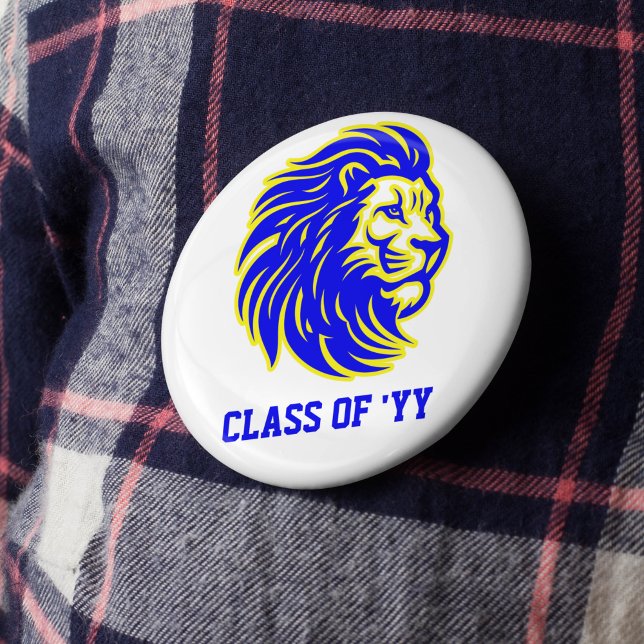 Lion Mascot Blue Yellow and White Spirit Button Knapp (Skapare uppladdad)