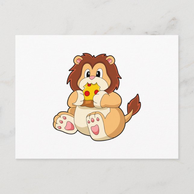 Lion med bit salami pizza.PNG Vykort (Framsida)