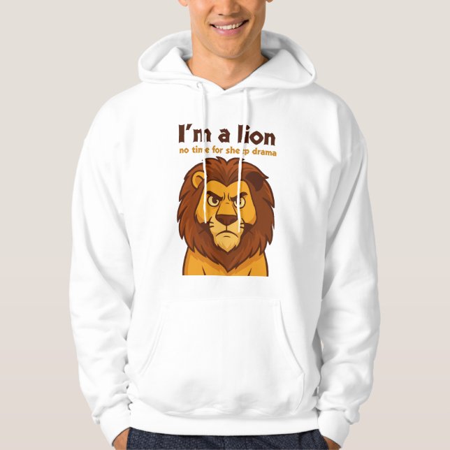  lion no time for sheep drama White Motivational Hoodie (Framsida)
