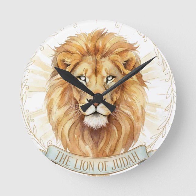 Lion of Judah Biblical Watercolor Wall Clock Rund Klocka (Framsida)