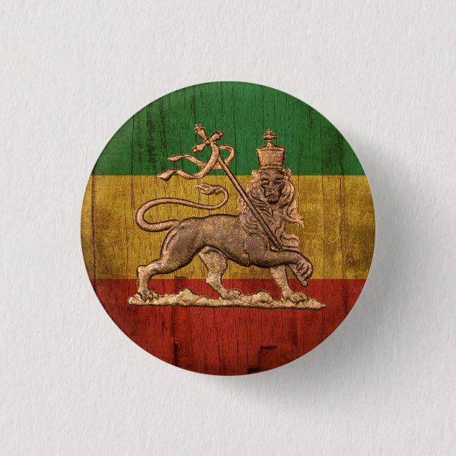 Lion of Judah - Haile Selassie - Rastafari Button Knapp (Framsida)