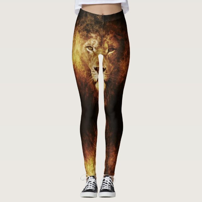 Lion of Judah - Jah Rastafari Power Yoga Leggings (Framsida)