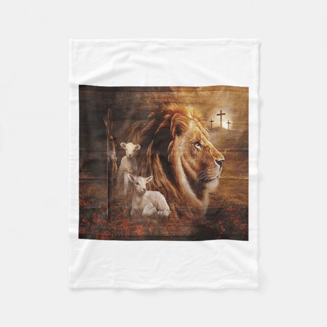 Lion Of Judah Lamb God Cross Jesus Light God  Fleecefilt (Framsidan)