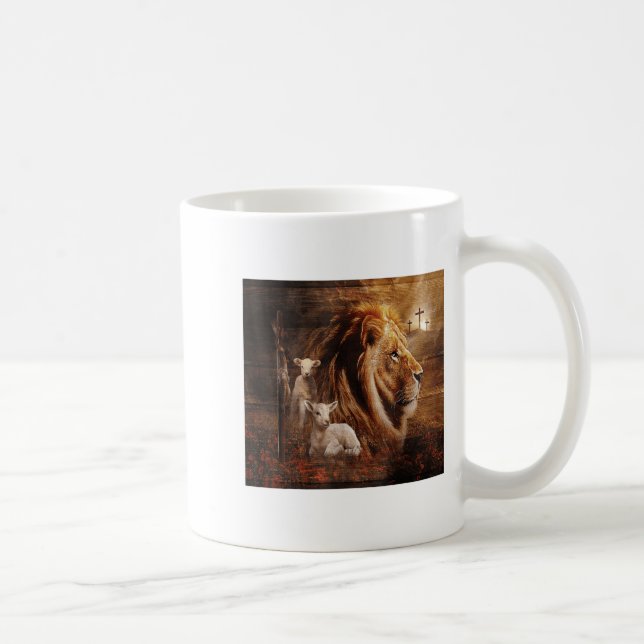 Lion Of Judah Lamb God Cross Jesus Light God  Kaffemugg (Höger)