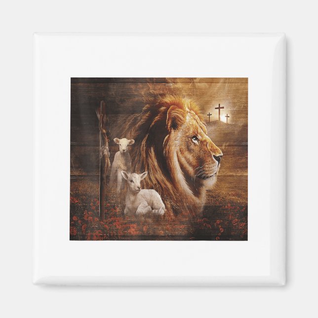Lion Of Judah Lamb God Cross Jesus Light God  Magnet (Framsidan)