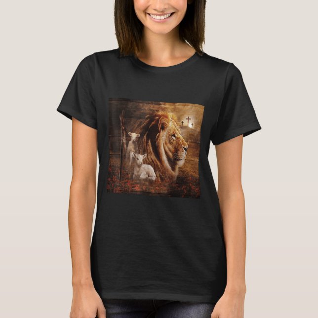 Lion Of Judah Lamb God Cross Jesus Light God  T Shirt (Framsida)