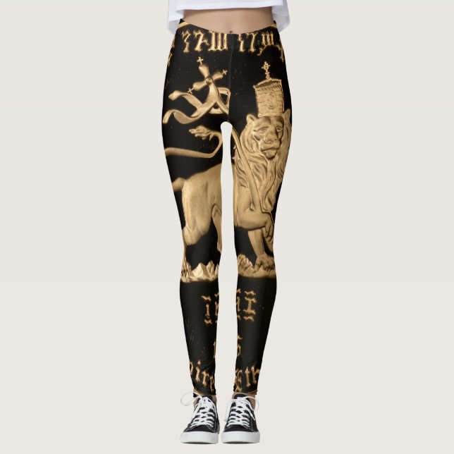 Lion of Judah - Rasta Gold - Power Yoga Leggings (Framsida)