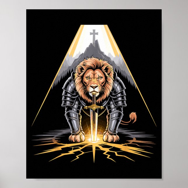 Lion Of Judah Sword And Cross Christian Warrior  Poster (Framsidan)