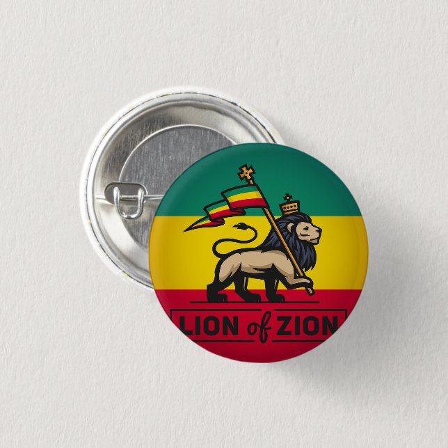 Lion of Zion - Haile Selassie - Rastafari Button Knapp (Framsida & baksida)