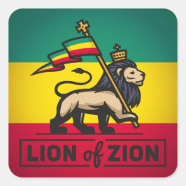 Lion of Zion - Haile Selassie - Rastafari Sticker Fyrkantigt Klistermärke