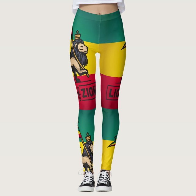 Lion of Zion - Rastafari - Power Yoga Leggings (Framsida)