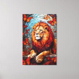 Lion painting that evokes the art of church glass canvastryck