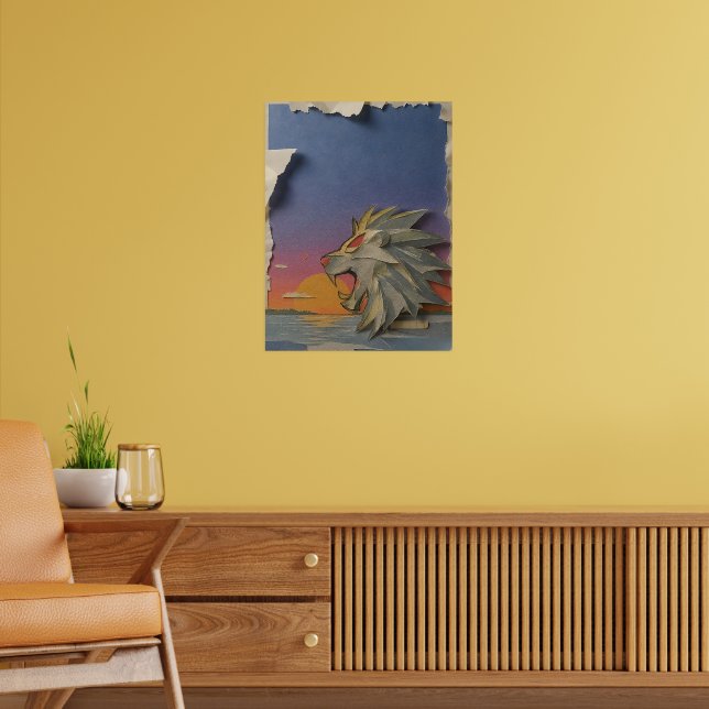 Lion Paper Cut Art Poster - Fierce 3D Animal Wall (Vardagsrum 2)
