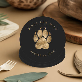 Lion Pawprint Girls Run Wild Black Gold ID1148 Underlägg Papper Rund