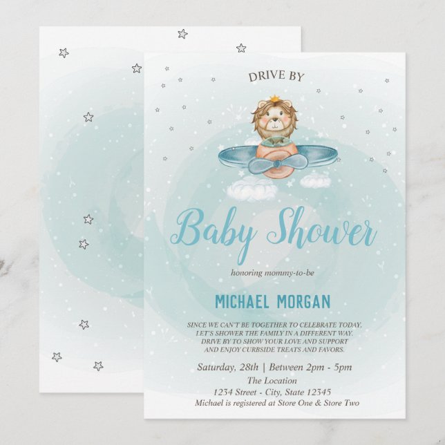 Lion Plan Baby Shower Drive-By Inbjudningar (Fram/baksida)