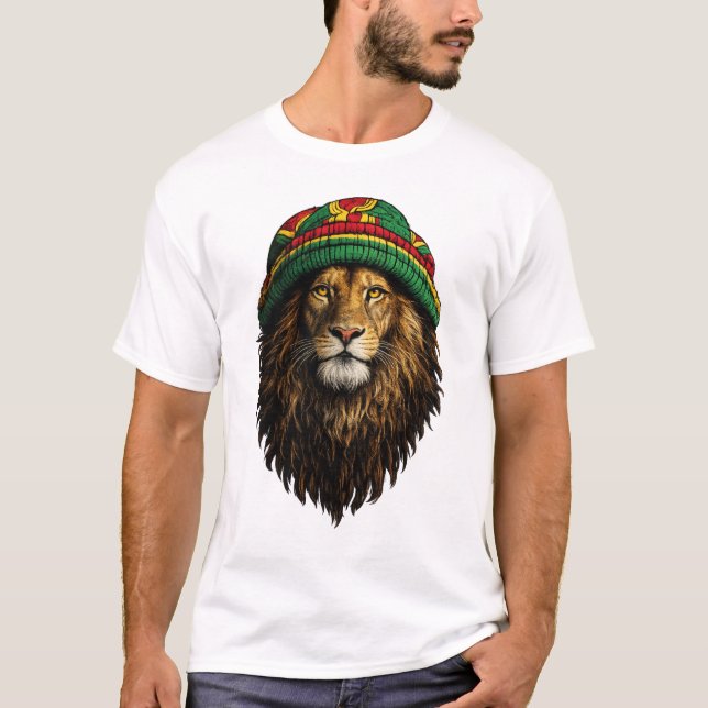 Lion Rasta Hat T-Shirt – Chill Urban Design (Framsida)