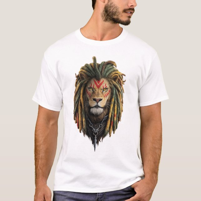 Lion Rasta Style T-Shirt – Reggae Inspired Design (Framsida)