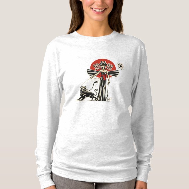 Lion & Sun Empress – Ancient Persian Mythology Art T Shirt (Framsida)