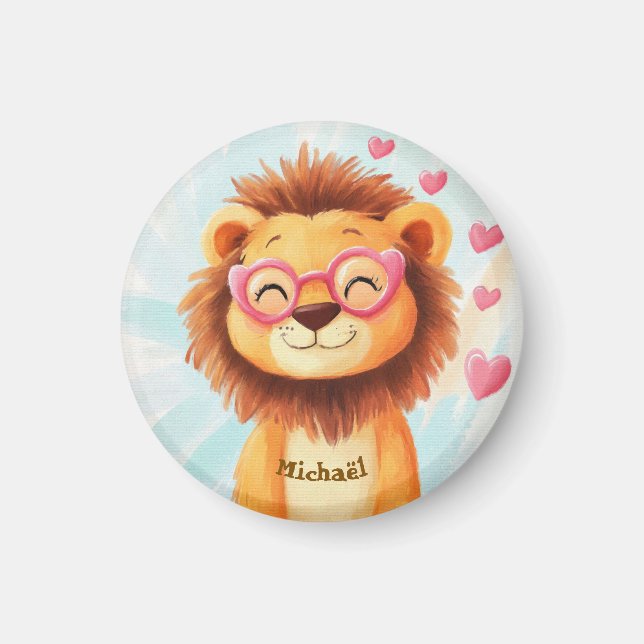 Lion Valentine's Day Heart Badge Kids School  Magnet (Framsidan)