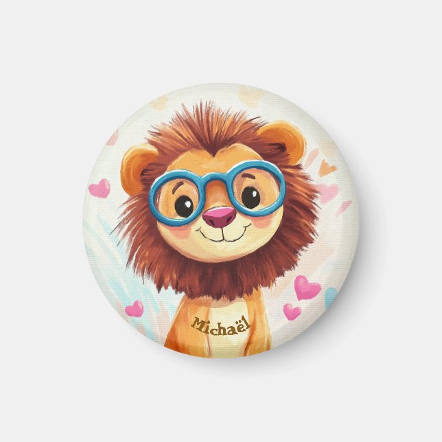 Lion Valentine's Day Heart Badge Kids School  Magnet (Framsidan)