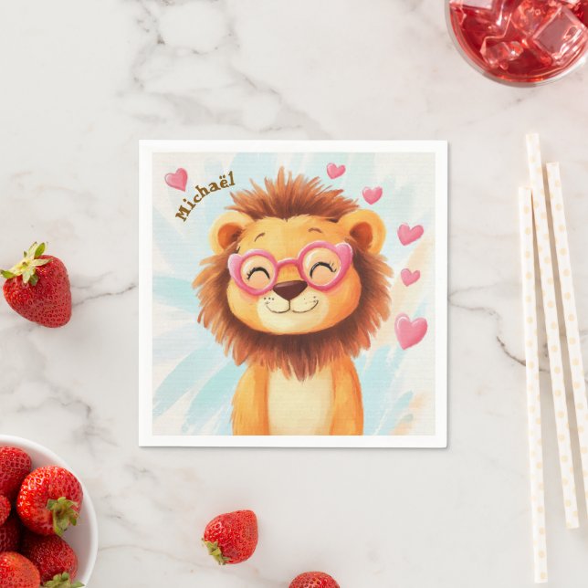 Lion Valentine's Day Heart Kids School  Pappersservett (Insitu)