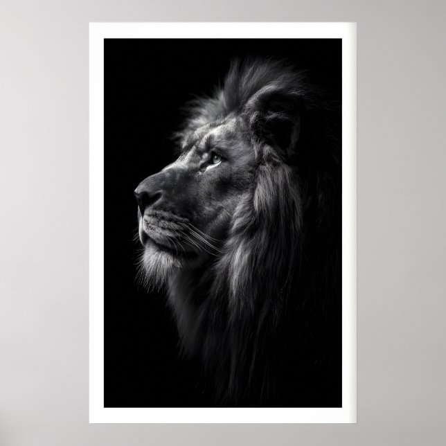 Lion Wall Art Black and White Side Profile with Poster (Framsidan)
