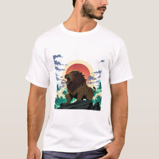 Lion Wave Art - Ukiyo-e Sunset Design T Shirt