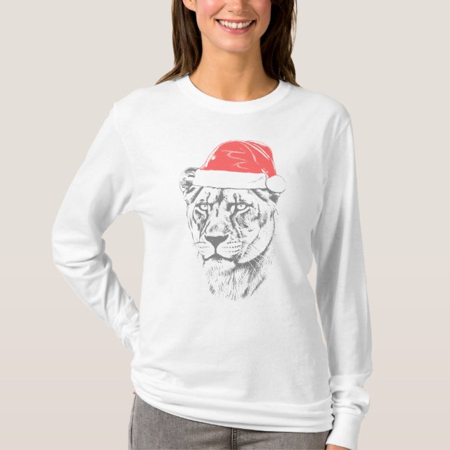 Lioness Christmas Hat T Shirt (Framsida)