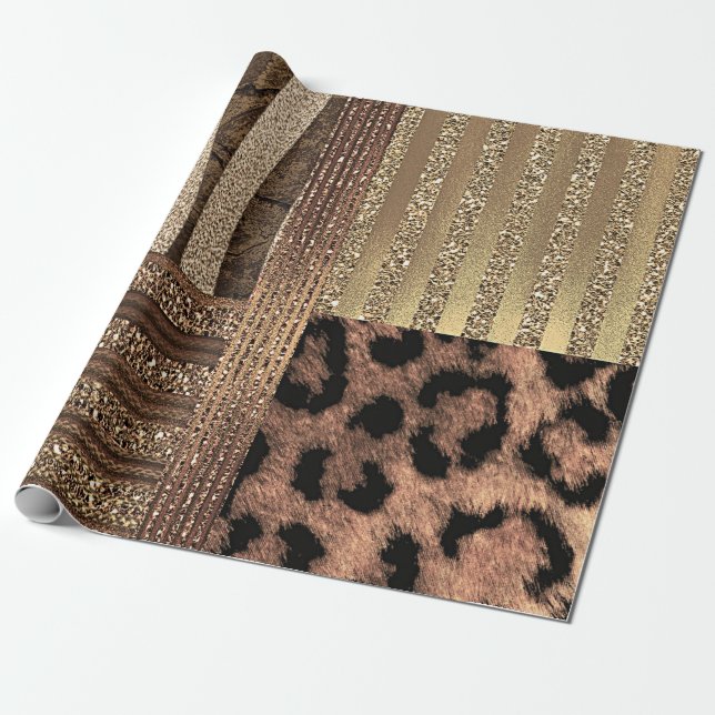 Lioness Guld Glam Safari Jungle Chic Modern Party Presentpapper (Utrullad)