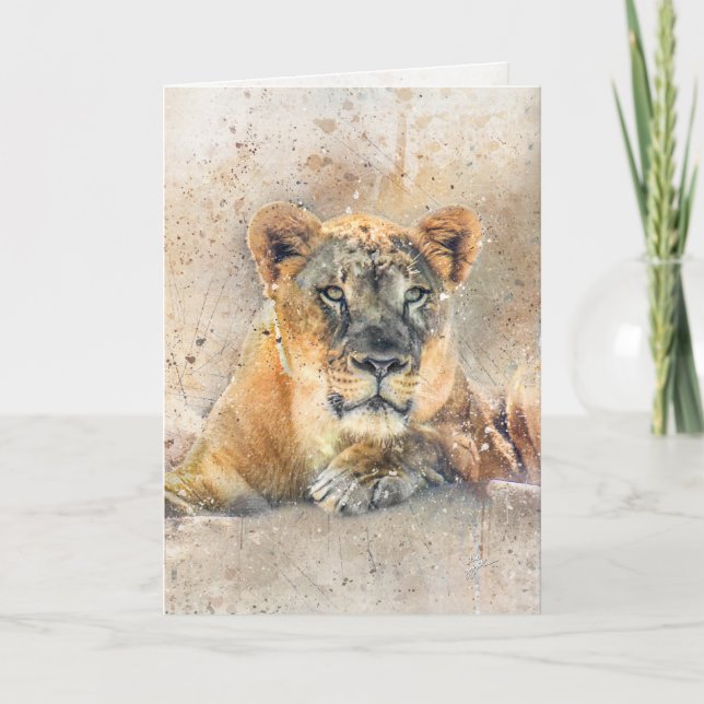 Lioness Jungle Safari Artwork All Occasion Blank Helgkort (Framsida)