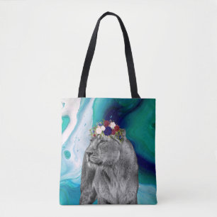 Lioness Lejon Animal Girl Flower Krona Colorful Tygkasse