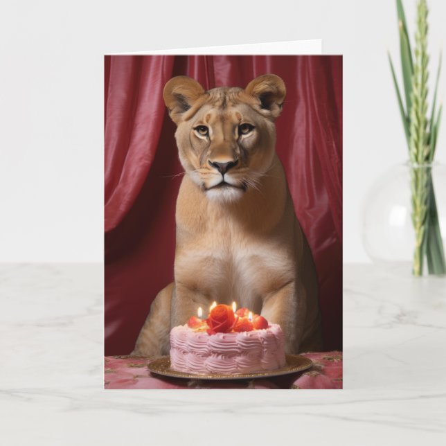 Lioness med födelsedagskort tack kort (Framsida)