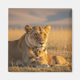 Lioness och unge i Serengeti Tanzania Magnet