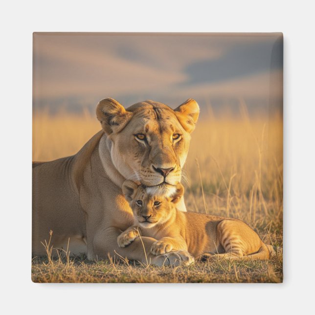 Lioness och unge i Serengeti Tanzania Magnet (Framsidan)