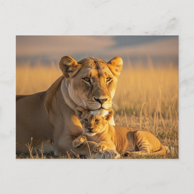Lioness och unge i Serengeti Tanzania Vykort (Framsida)