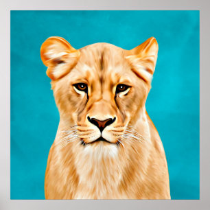 Lioness Porträtt Painting Vilda djur Älskare Gift Poster