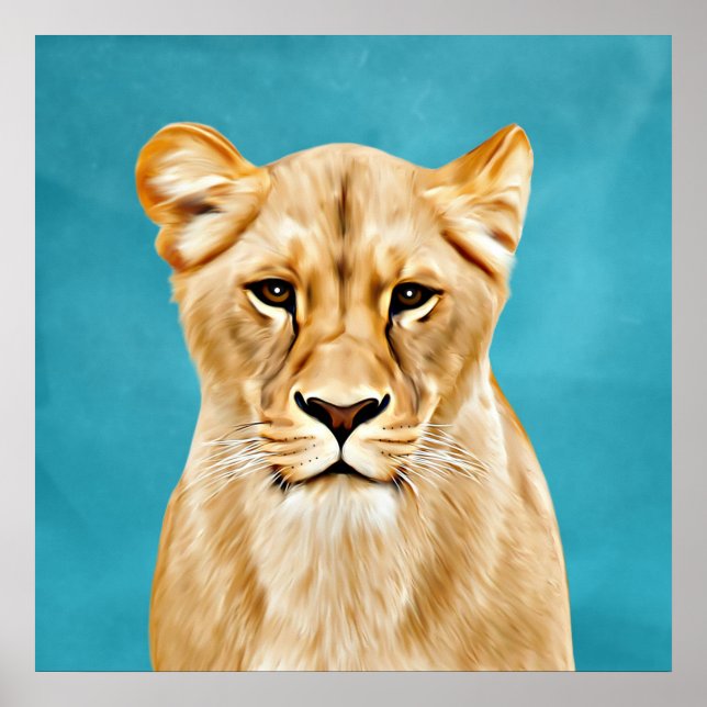 Lioness Porträtt Painting Vilda djur Älskare Gift Poster (Framsidan)