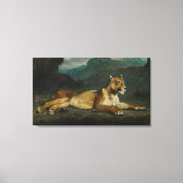 Lioness reclining, c.1855 (olja på panel) canvastryck (Framsida)