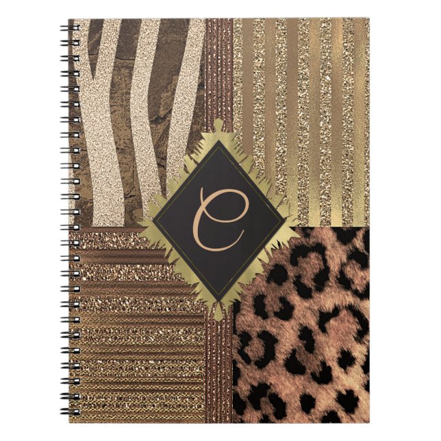 Lioness Safari Chic Jungle Glam Modern Gnistra Anteckningsbok Med Spiral (Framsidan)