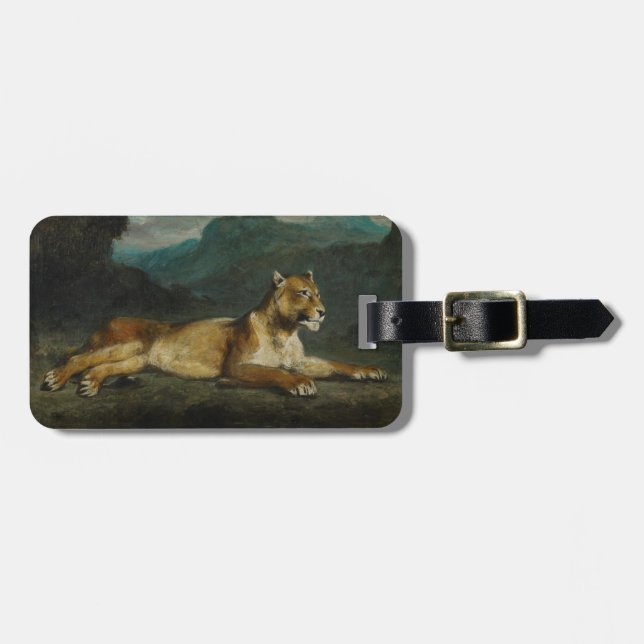 Lioness som reclining, c.1855 (olja på panel) bagagebricka (Horisontell Framsida)