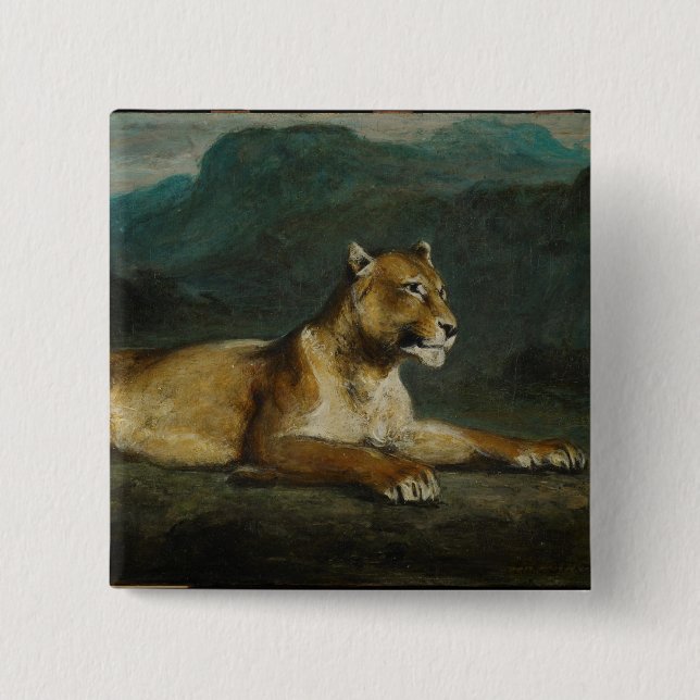 Lioness som reclining, c.1855 (olja på panel) knapp (Framsida)