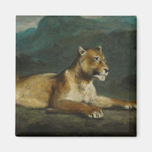 Lioness som reclining, c.1855 (olja på panel) magnet