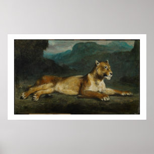 Lioness som reclining, c.1855 (olja på panel) poster
